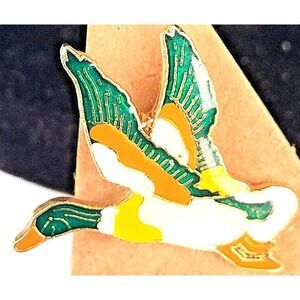 Vintage "Jim Song" Mallard Duck Enamel And Gold Tone Water Fowl Lapel Pin  1"